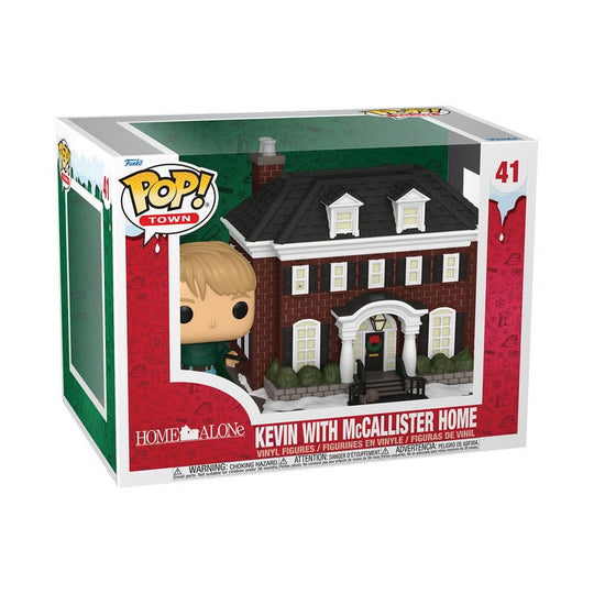 Détail de la figurine Funko POP! Kevin McCallister devant la maison emblématique du film