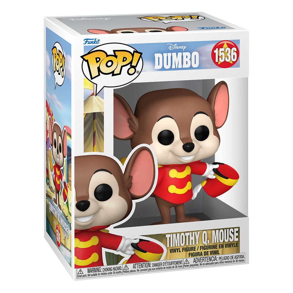 Vue détaillée de la figurine Funko POP! Timothy Q.Mouse dans sa boîte-fenêtre