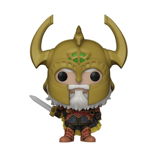Figurine Funko POP! Helm Hammerhand du Seigneur des Anneaux : La Guerre des Rohirrim, détails de l'armure et du casque.