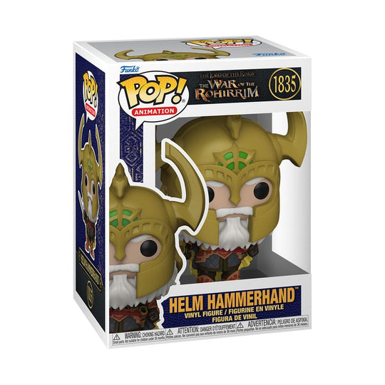 Boîte-fenêtre de la figurine Funko POP! Helm Hammerhand, montrant le personnage et le logo officiel du film.