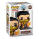 Gros plan sur la figurine Funko POP! Scorpion de Mortal Kombat, détails du masque et de la lance