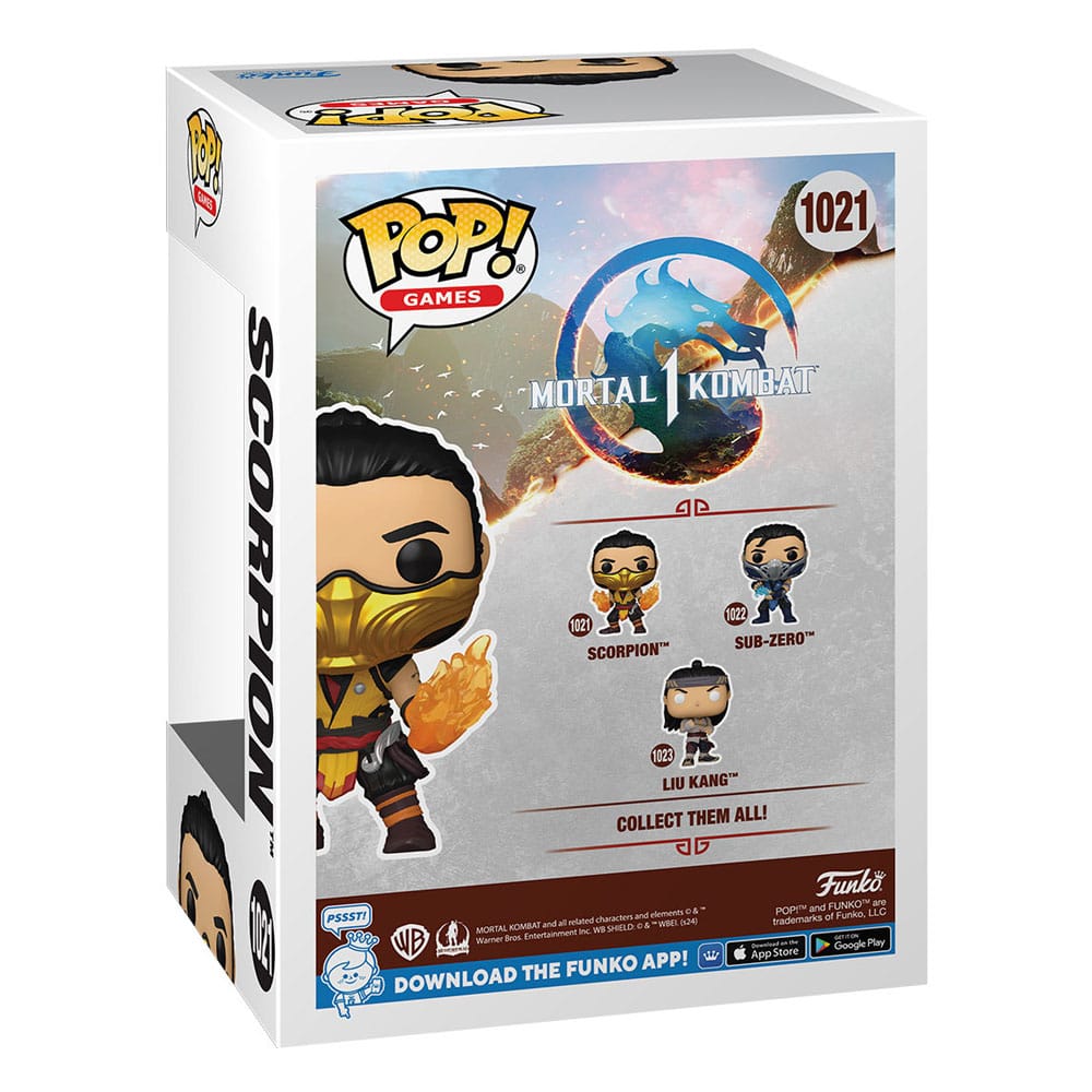 Figurine Funko POP! Scorpion de Mortal Kombat hors de sa boîte, vue de face