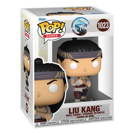 Vue détaillée de la figurine Funko POP! Liu Kang God of Fire dans sa boîte-fenêtre