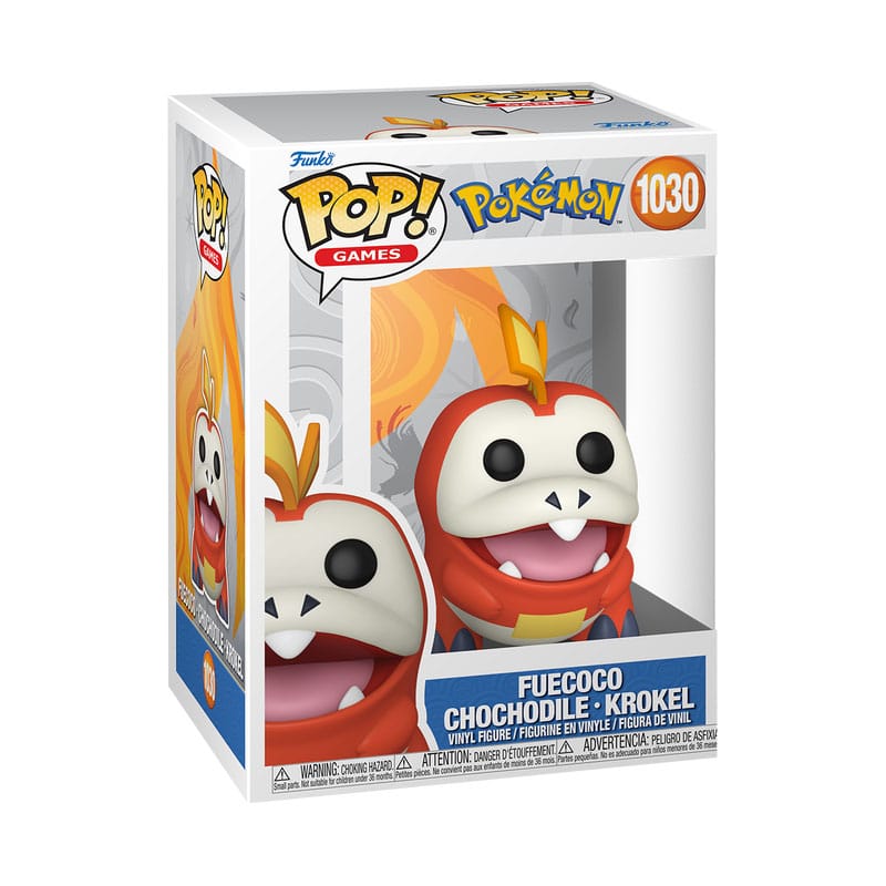 Boîte-fenêtre de la figurine Funko POP! Pokémon Fuecoco, montrant le personnage