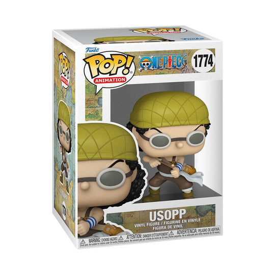 Boîte-fenêtre de la figurine Funko POP! Usopp (Refresh) One Piece, affichant le personnage et le logo Funko