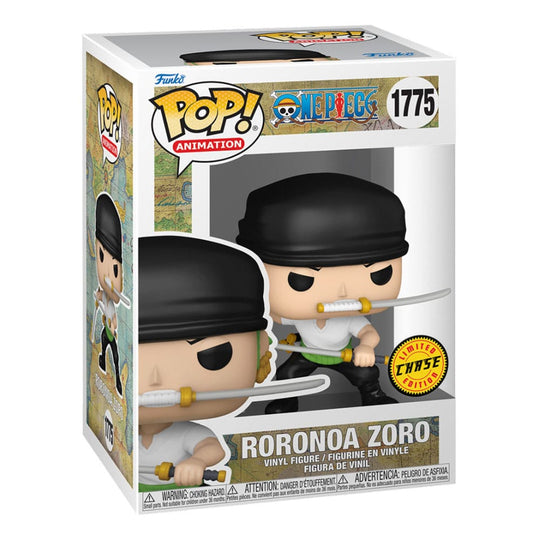 Vue latérale de la figurine Funko POP One Piece Zoro (Refresh) en boîte