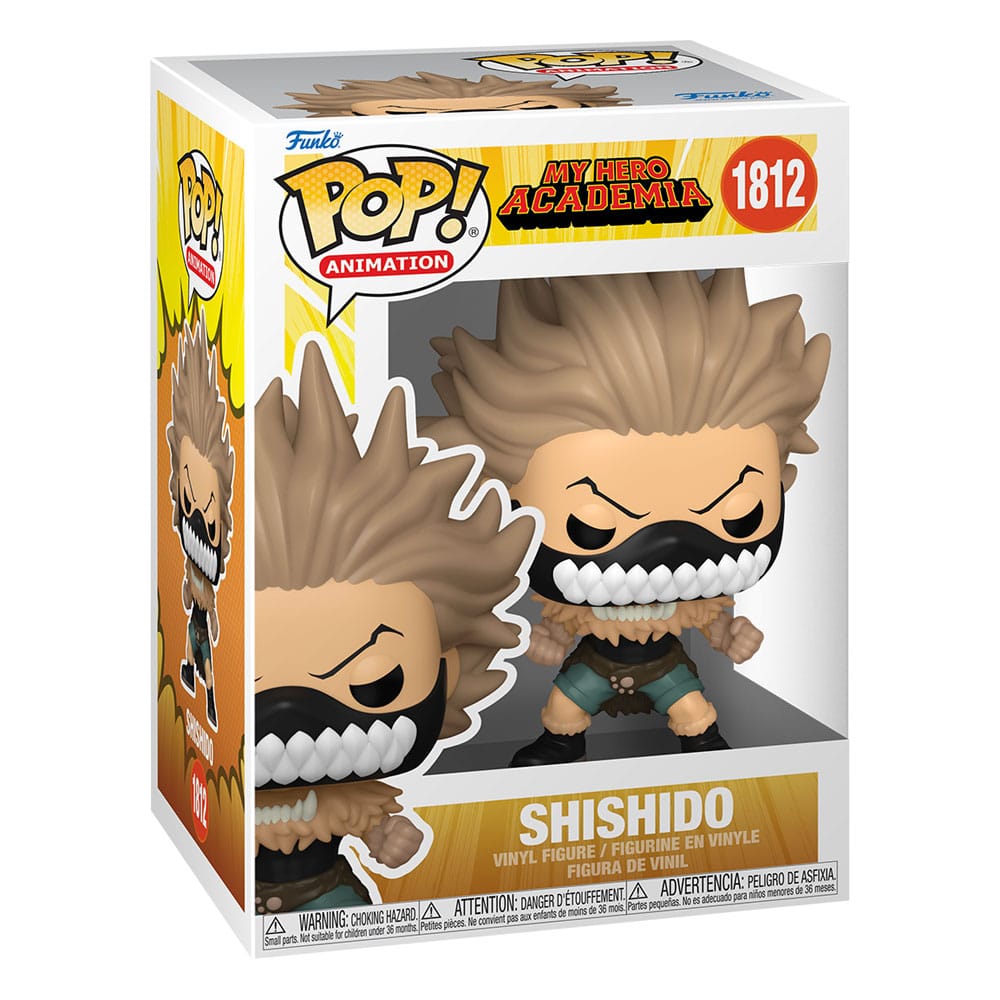 Boîte-fenêtre de la figurine Funko POP! Shishido My Hero Academia, montrant le personnage et le logo