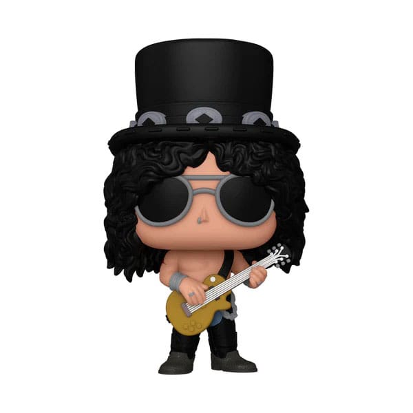 Figurine Funko POP! Slash Guns N' Roses (années 90) vue de face, avec sa guitare et son chapeau emblématique.