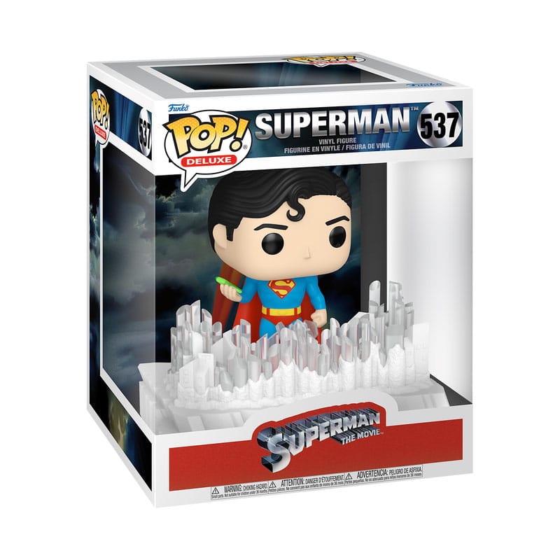 Détail de la figurine Funko POP! Superman (1978) FoS, montrant la qualité du vinyle et les couleurs vives