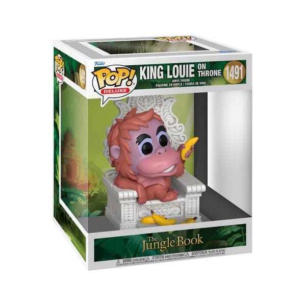 Figurine Funko POP! King Louie Deluxe en boîte-fenêtre, détails du trône