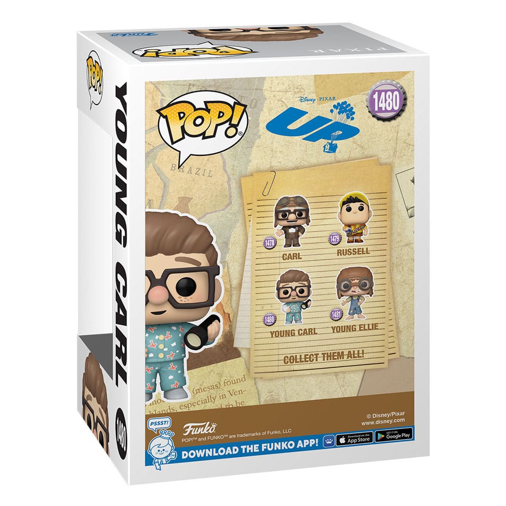 Détail de la figurine Funko POP! Young Carl de Là-haut, montrant les finitions et les couleurs vives.