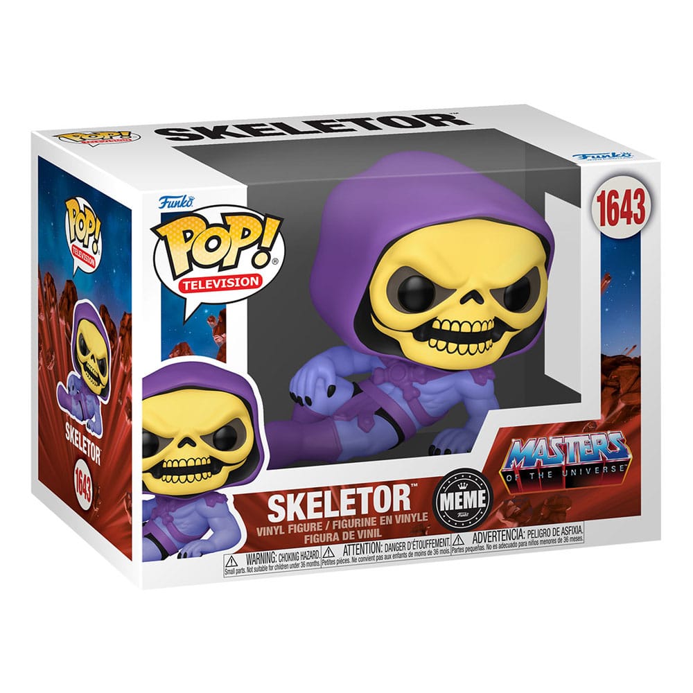 Boîte-fenêtre de la figurine Funko POP! Skeletor (Meme) MOTU, vue de côté