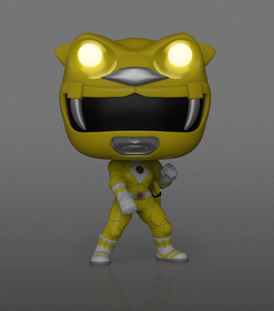Vue de face détaillée de la figurine Funko POP! Yellow Ranger GITD Power Rangers