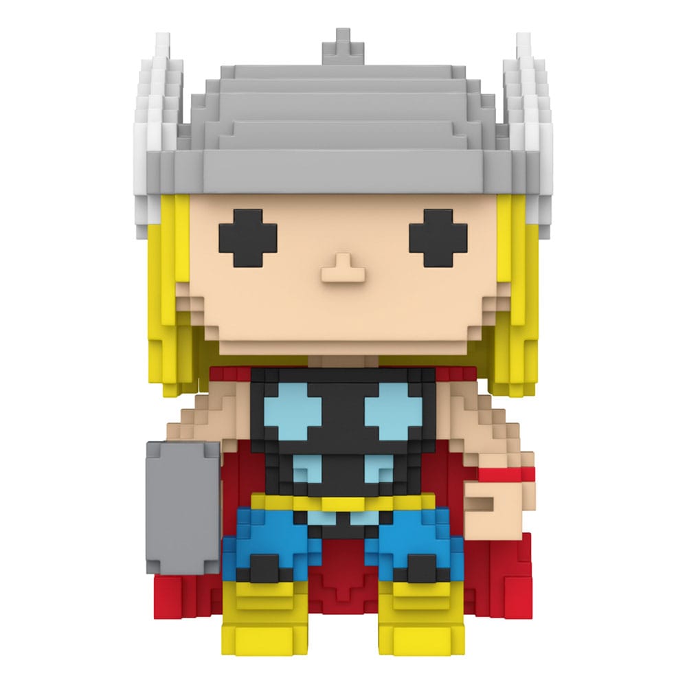 Figurine Funko POP! Marvel Thor 8-Bit en vinyle de 9 cm, vue de face dans sa boîte-fenêtre.