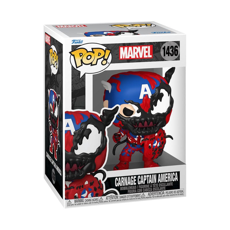Détail de la figurine Funko POP! Carnageized Captain America, montrant les textures du symbiote.