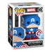 Boîte-fenêtre de la figurine Funko POP! 8-Bit Captain America, montrant le design rétro.