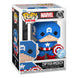 Boîte-fenêtre de la figurine Funko POP! 8-Bit Captain America, montrant le design rétro.