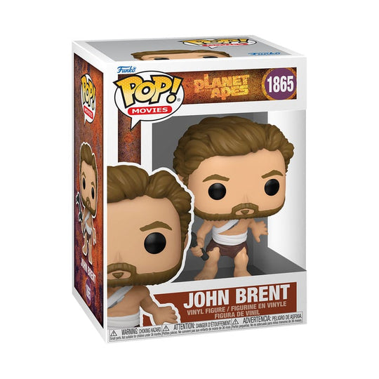 Boîte-fenêtre de la figurine Funko POP! John Brent La Planète des Singes, montrant le personnage et le logo