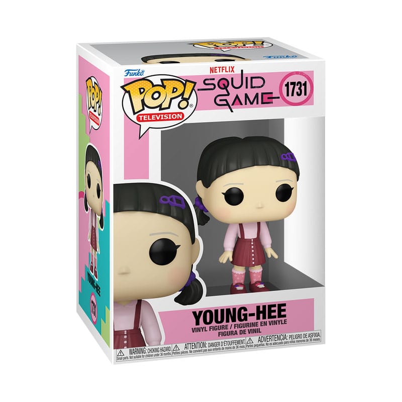 Boîte-fenêtre de la figurine Funko POP! Young-hee de Squid Game avec logo