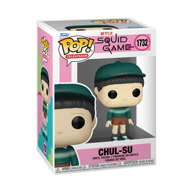 Boîte-fenêtre de la figurine Funko POP! Squid Game Chul-su S3 avec le logo et le personnage