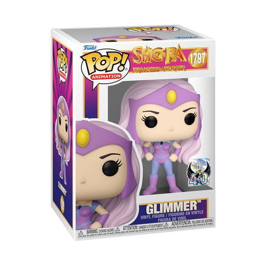 Boîte-fenêtre de la figurine Funko POP! She-Ra Glimmer, montrant le personnage et le logo.