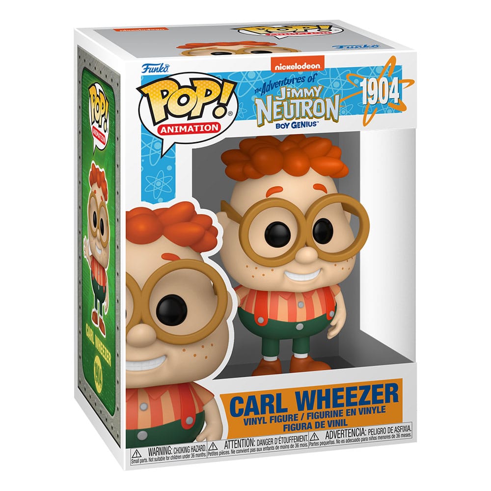 Figurine Funko POP! Carl Wheezer de Jimmy Neutron, hors de sa boîte, montrant les détails du personnage.