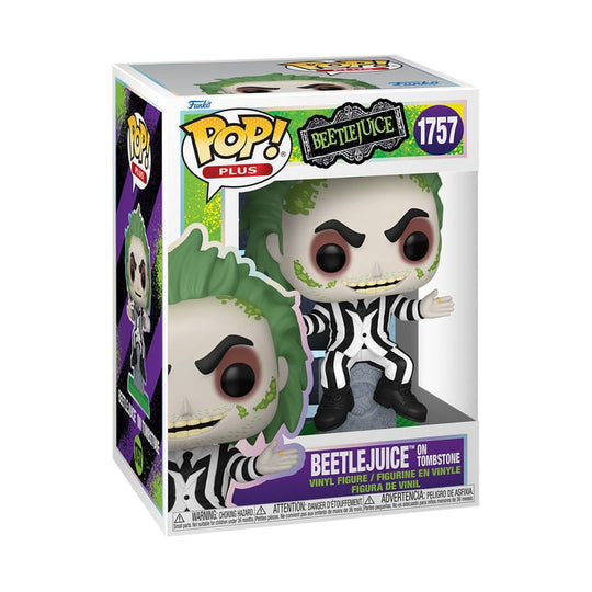 Vue détaillée de la figurine Funko POP! Beetlejuice dans sa boîte-fenêtre