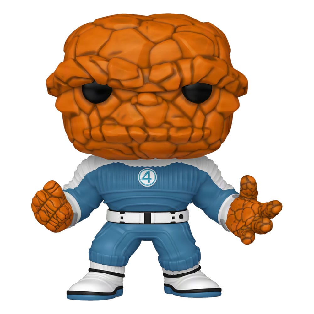 Figurine Funko POP! The Thing des Quatre Fantastiques Marvel en vinyle de 9 cm, vue de face dans sa boîte-fenêtre.