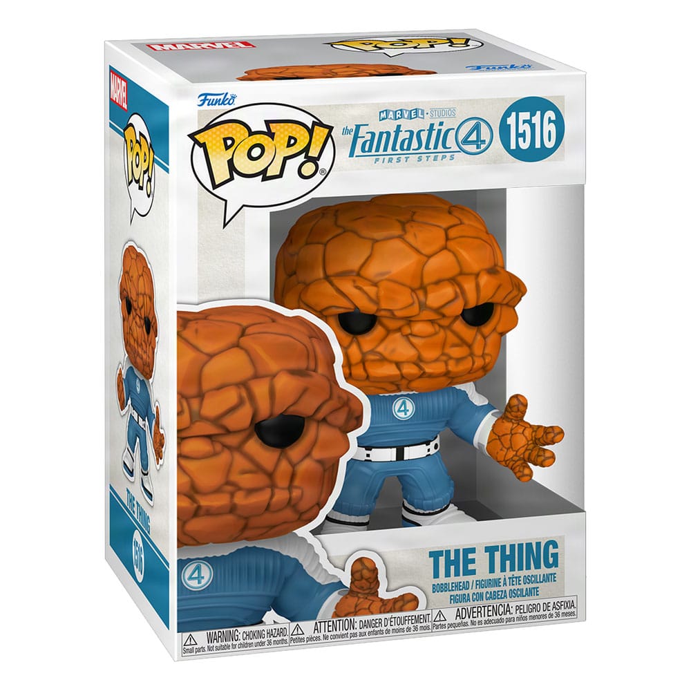 Détail de la figurine Funko POP! The Thing (Ben Grimm) des 4 Fantastiques, montrant la texture rocheuse et l'expression du personnage.