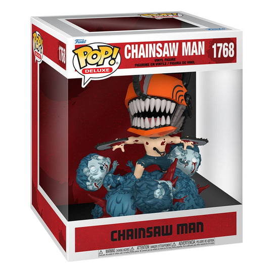 Détail de la figurine Funko POP! Deluxe Chainsaw Man dans sa boîte-fenêtre