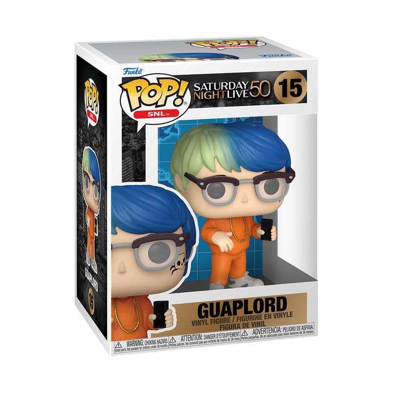 Boîte-fenêtre de la figurine Funko Pop! GuapLord SNL, vue de face
