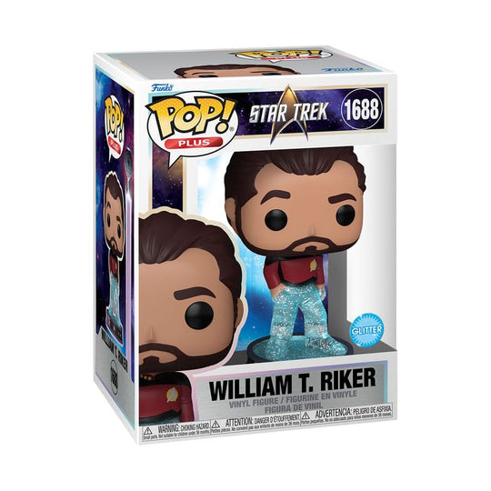 Boîte-fenêtre de la figurine Funko POP! Star Trek Riker Transporter avec détails