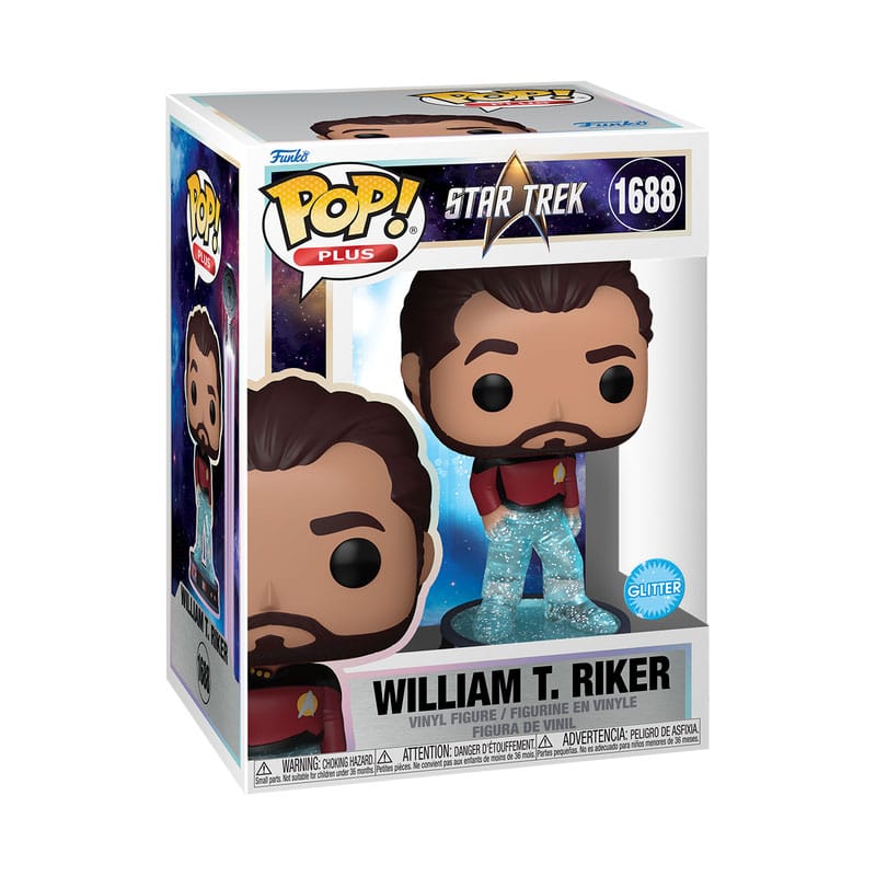 Boîte-fenêtre de la figurine Funko POP! Star Trek Riker Transporter avec détails
