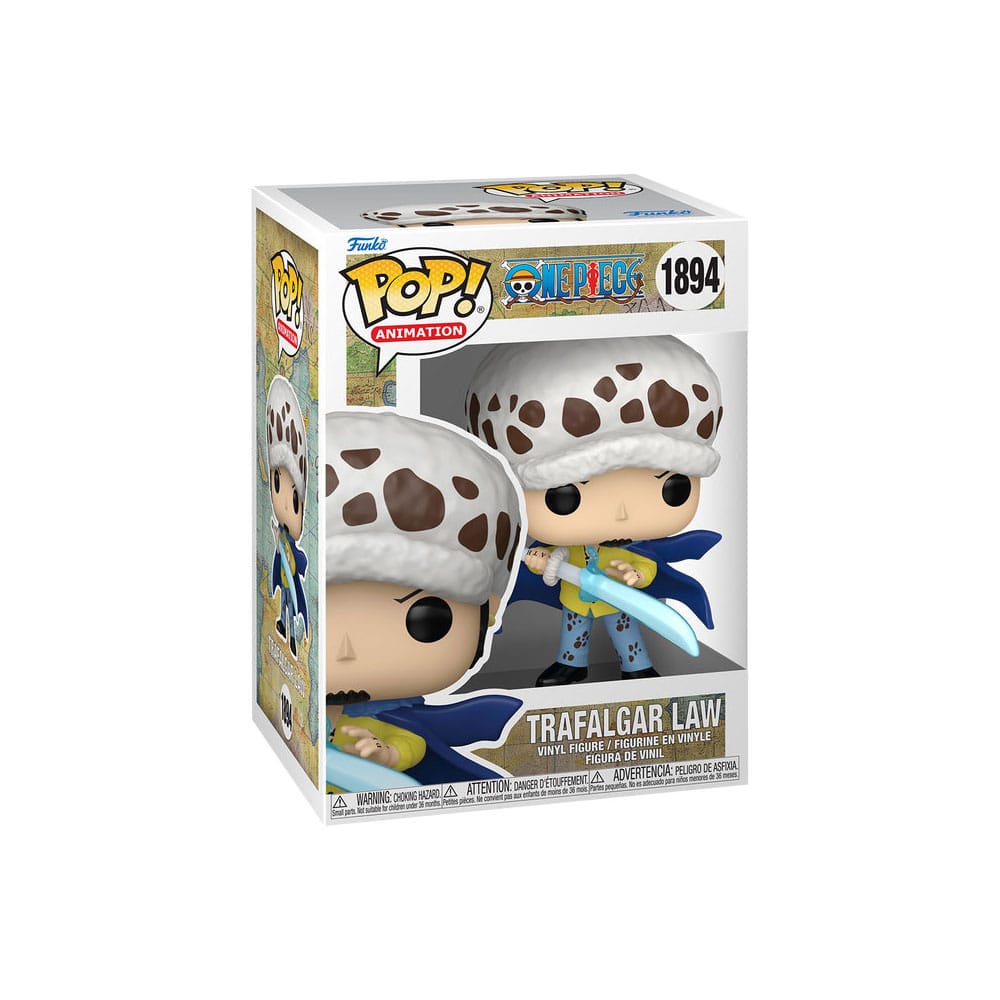 Boîte-fenêtre de la figurine Funko POP! Trafalgar Law One Piece, détails de l'emballage