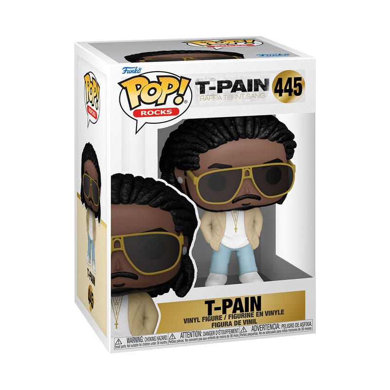 Détail de la figurine Funko POP! Rocks T-Pain (Rappa Ternt Sanga) hors de sa boîte, montrant les finitions du vinyle.