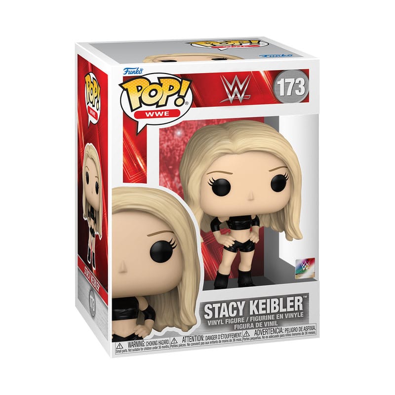 Boîte-fenêtre de la figurine Funko POP! WWE Stacy Keibler, montrant le personnage et le logo.
