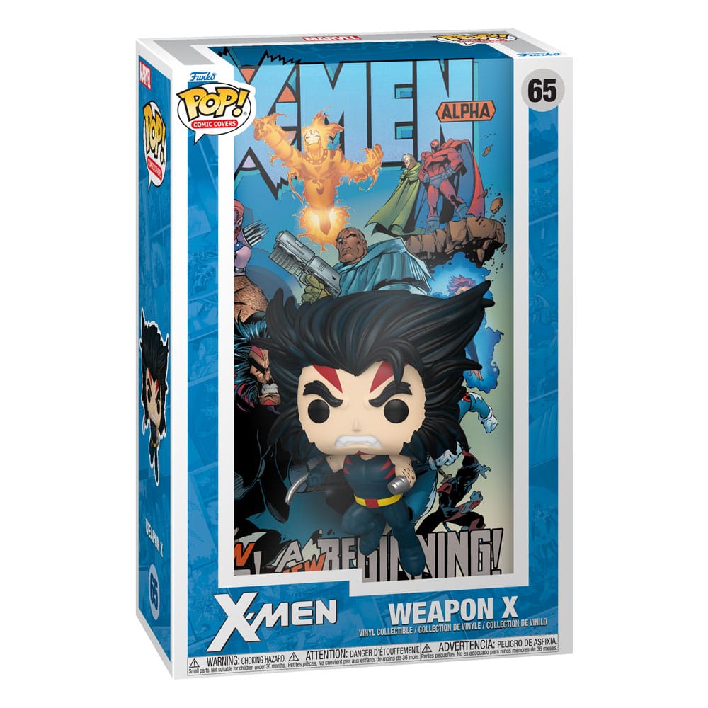 Détail de la figurine Funko POP! X-Men AoA dans sa boîte-fenêtre
