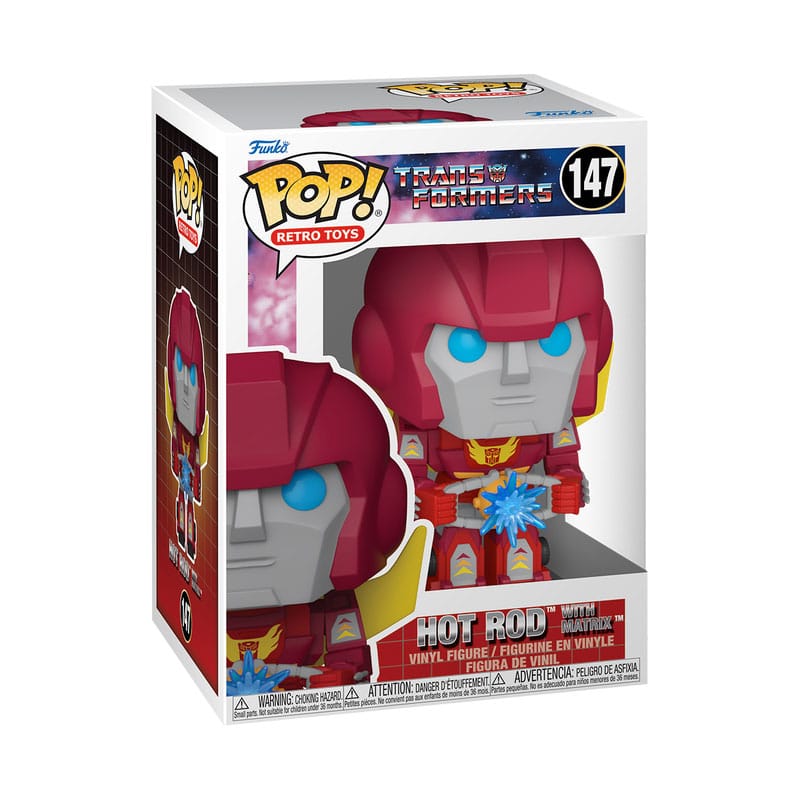 Vue de la boîte-fenêtre de la figurine Funko POP! Hot Rod Transformers Retro Series