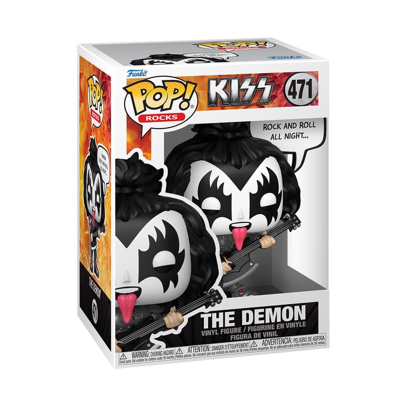 Boîte-fenêtre de la figurine Funko POP! KISS The Demon (R&R All Night) avec le logo Funko