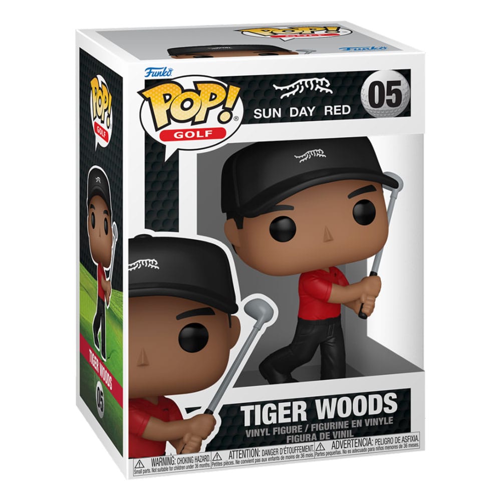 Boîte-fenêtre de la figurine Funko POP! Tiger Woods (Swing) avec la figurine visible