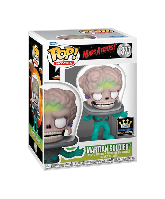 Figurine Funko POP! Mars Attacks Soldier version Chase, vue de face avec son casque doré