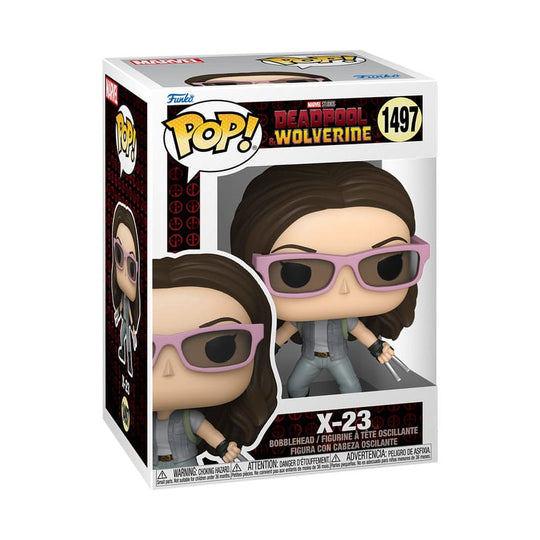 Boîte-fenêtre de la figurine Funko POP! X-23 Deadpool 3, avec logo Marvel