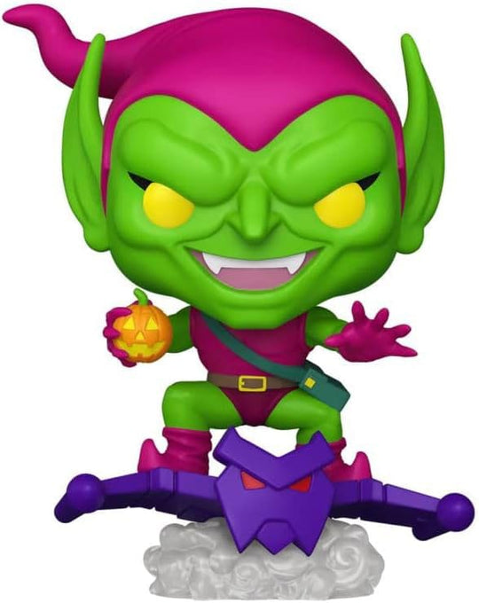 Figurine Funko POP! Marvel Green Goblin (Bouffon Vert) de Spider-Man, en vinyle de 9 cm, présentée dans sa boîte-fenêtre.