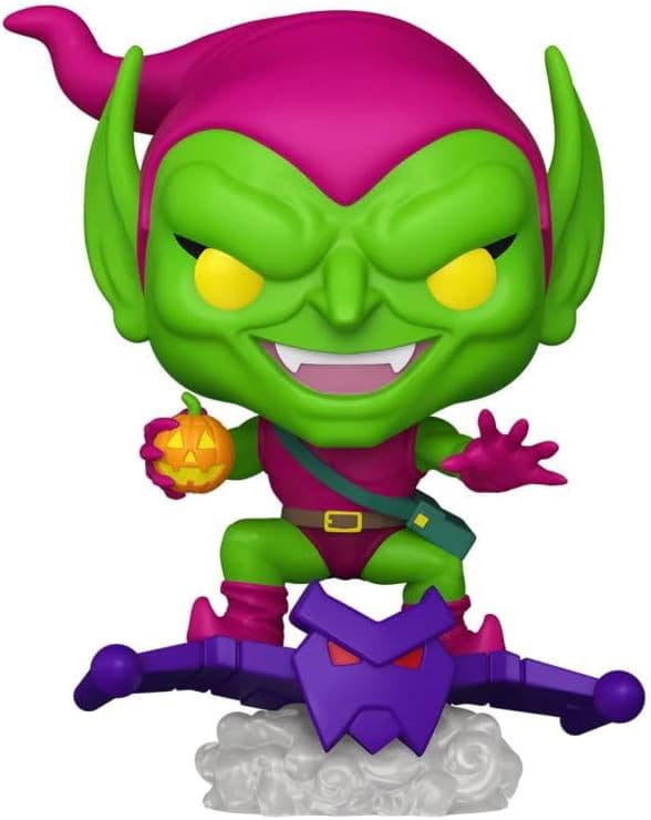 Figurine Funko POP! Marvel Green Goblin (Bouffon Vert) de Spider-Man, en vinyle de 9 cm, présentée dans sa boîte-fenêtre.