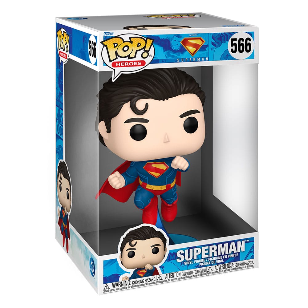 Détail de la figurine Funko POP! Super Sized Superman 25 cm, montrant la qualité du vinyle et les couleurs vives.
