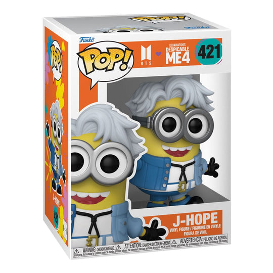 Boîte-fenêtre de la figurine Funko POP! J-Hope Minions x BTS avec logo