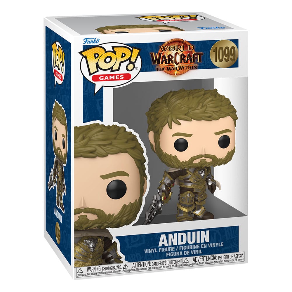 Boîte-fenêtre de la figurine Funko POP! WoW Anduin, montrant le personnage et le logo