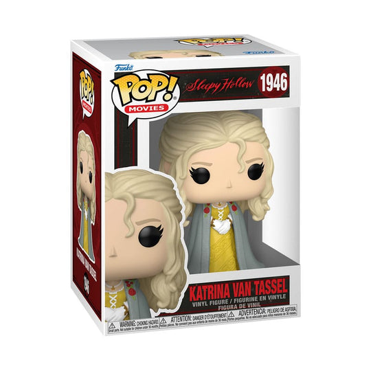 Détail de la figurine Funko Pop Katrina Van Tassel, mettant en avant sa robe et ses cheveux blonds.