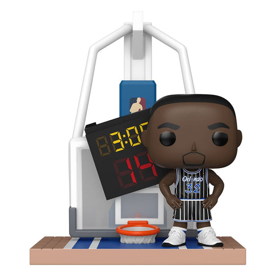 Figurine Funko POP! Deluxe Shaquille O'Neal avec panier de basket, vue de face.
