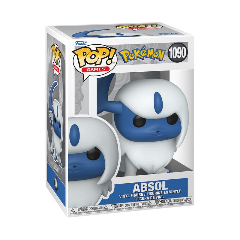 Détail de la figurine Funko POP! Absol Pokémon hors de sa boîte, montrant les cornes et la queue.